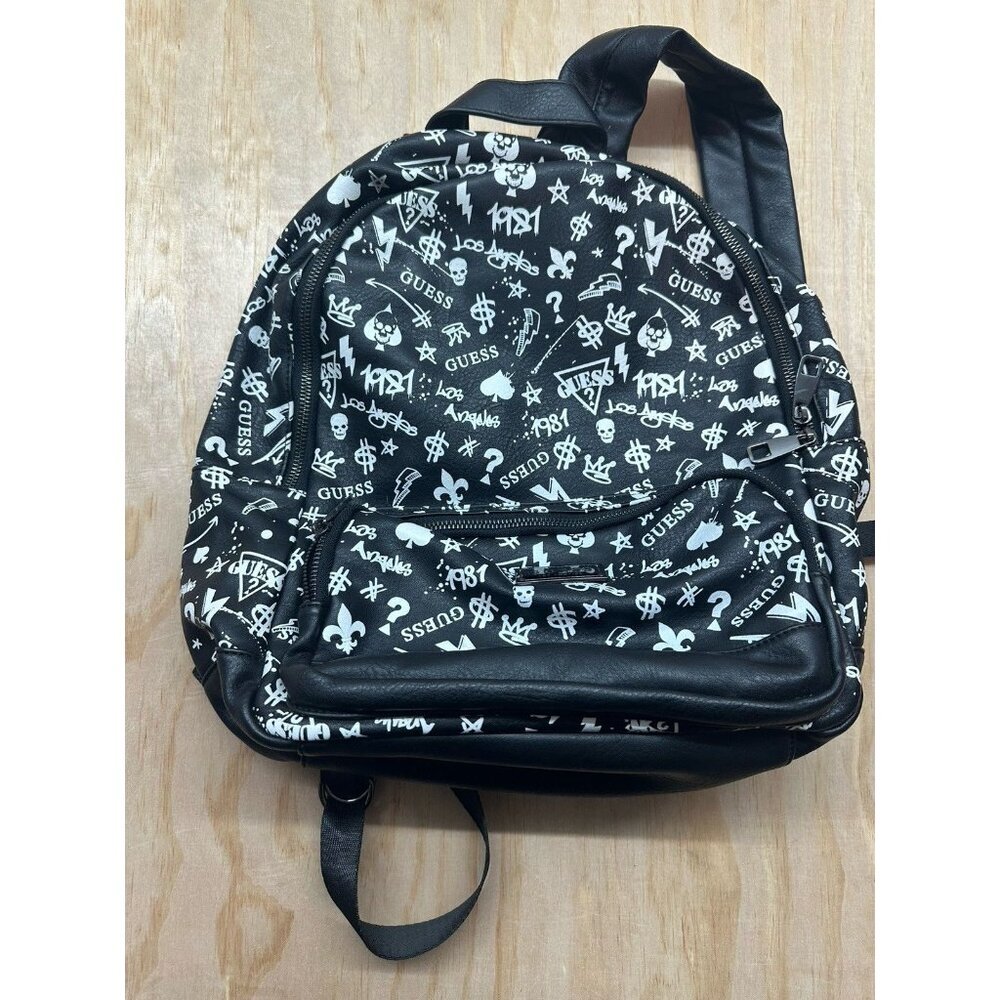 GUESS Backpack Graffiti 1981 Skulls Money Signs Black White